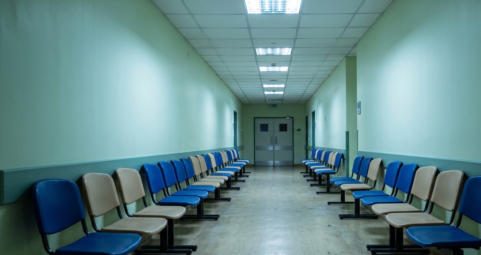 An empty hospital waiting corridor